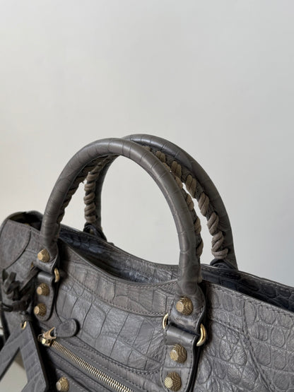 2000’s Balenciaga Gray Crocodile Giant 12 Gold Hardware City