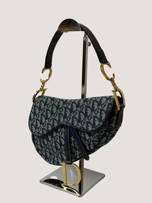 2000’s Dior Blue Oblique Saddle Bag Rare Lining