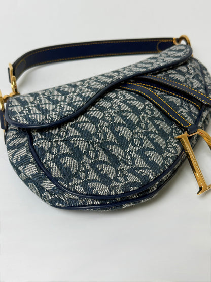 2000’s Dior Blue Oblique Saddle Bag Rare Lining