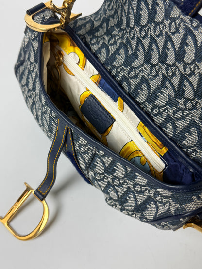 2000’s Dior Blue Oblique Saddle Bag Rare Lining