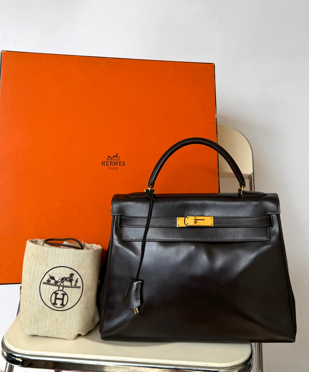 Vintage Hermes 1984 Choco Brown Kelly 32