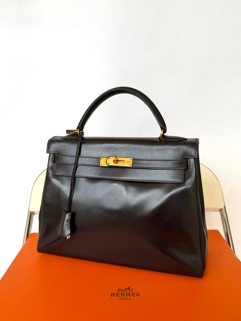 Vintage Hermes 1984 Choco Brown Kelly 32