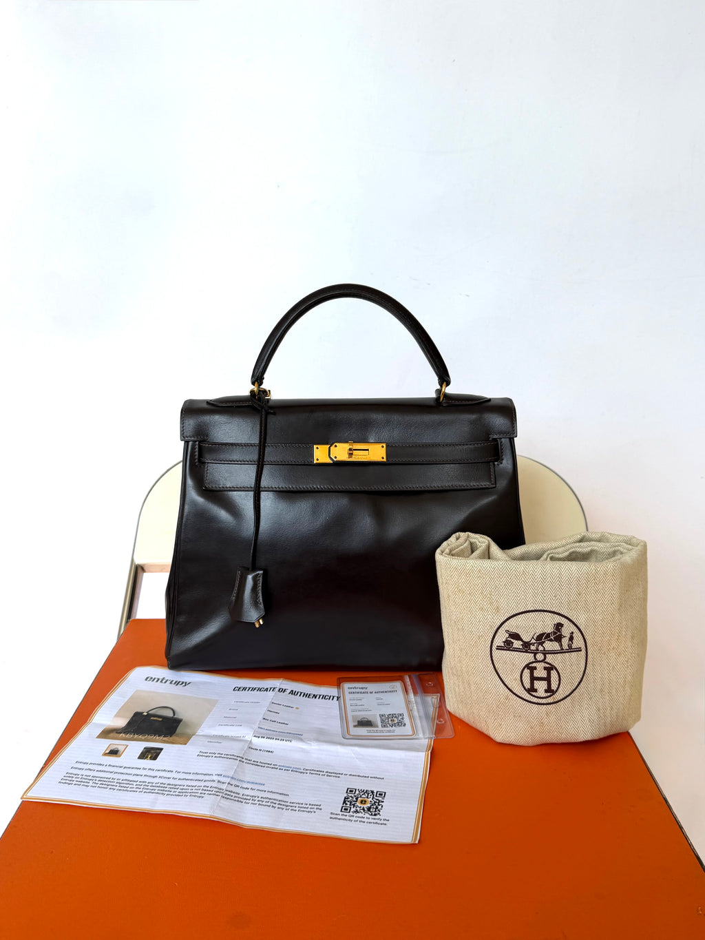 Vintage Hermes 1984 Choco Brown Kelly 32