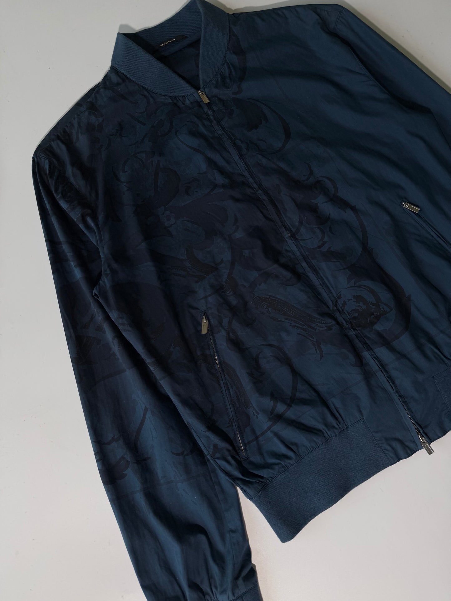 Hermes Navy Blue Jacquard Bomber Jacket