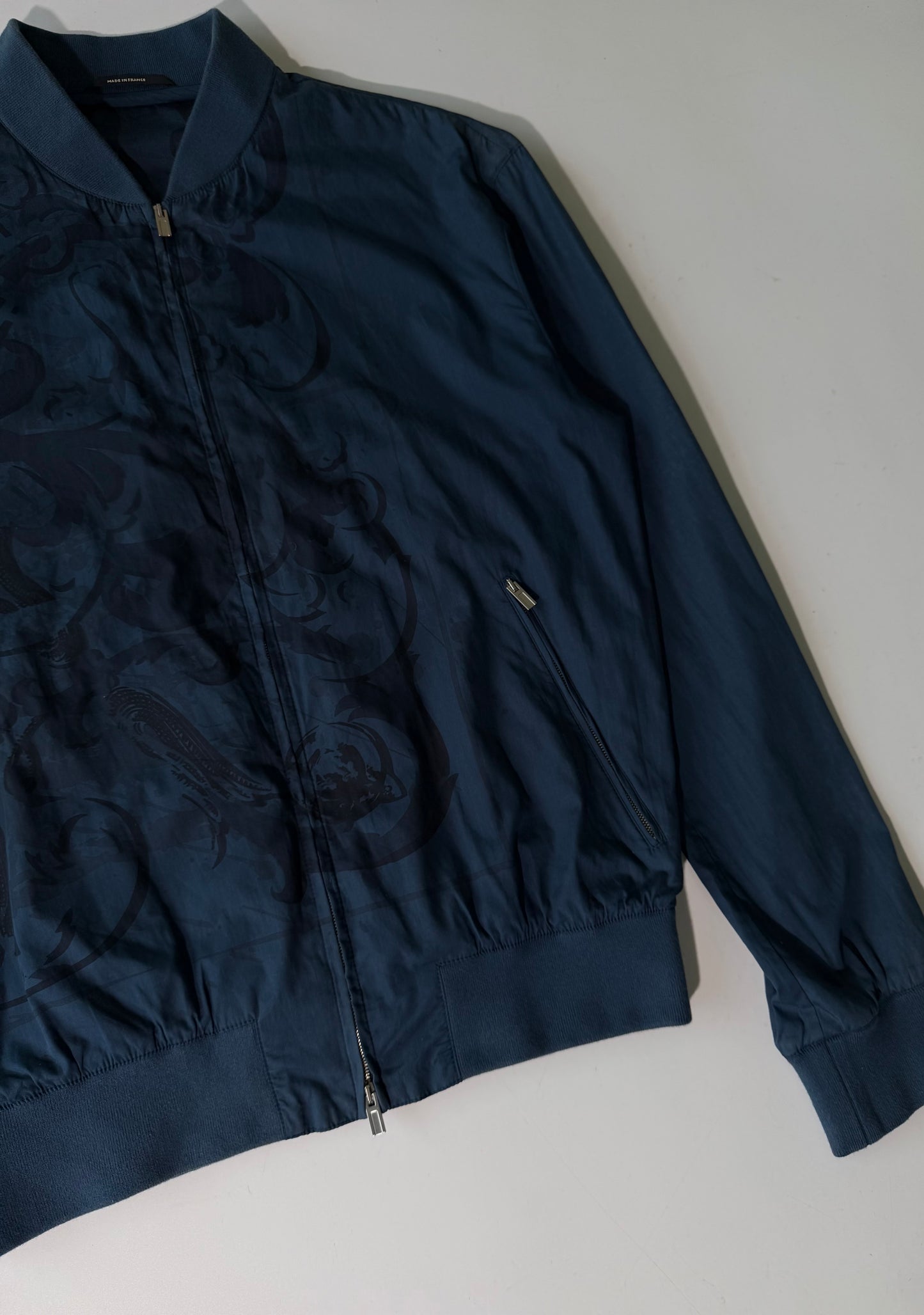 Hermes Navy Blue Jacquard Bomber Jacket