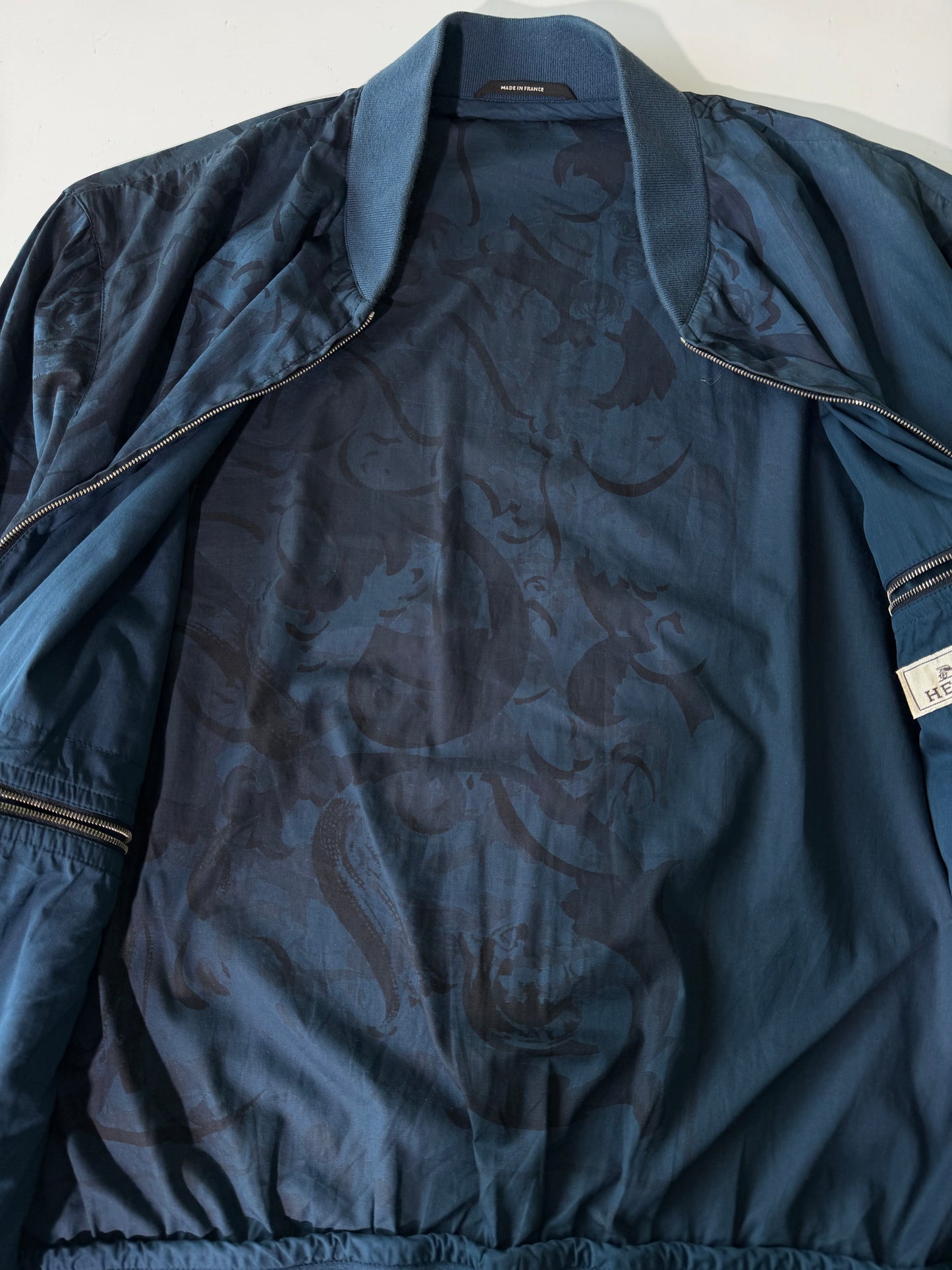 Hermes Navy Blue Jacquard Bomber Jacket