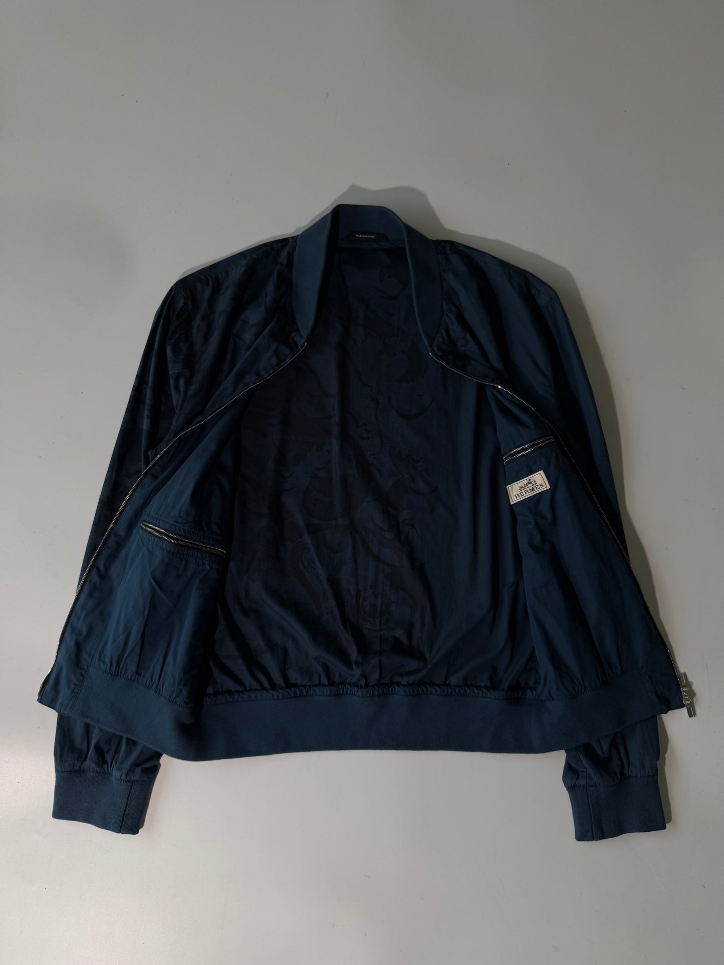 Hermes Navy Blue Jacquard Bomber Jacket