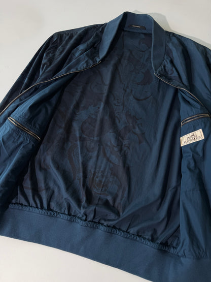 Hermes Navy Blue Jacquard Bomber Jacket