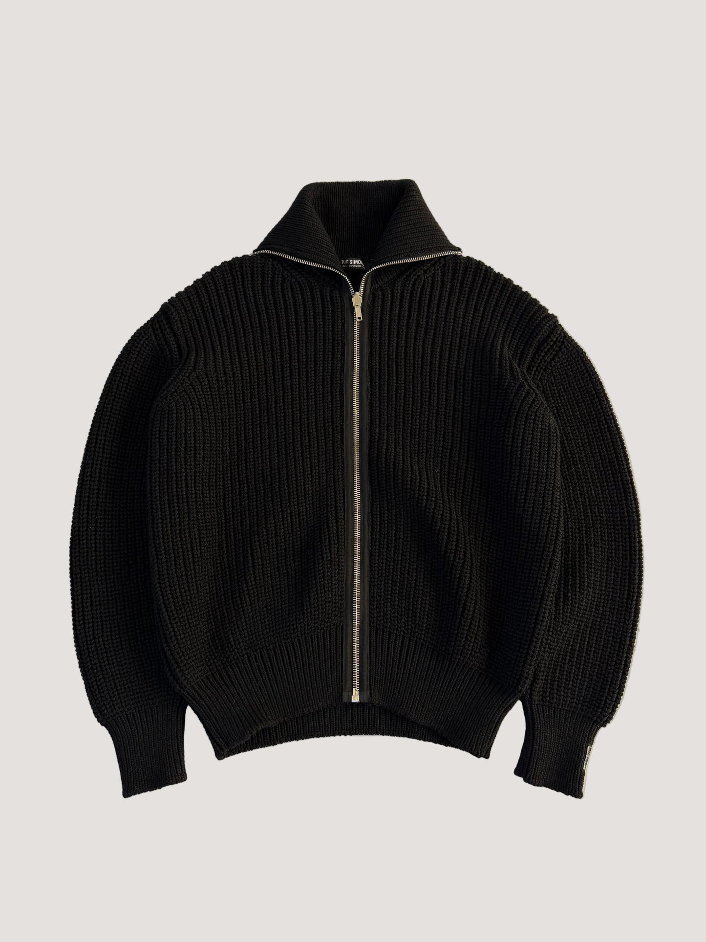 Raf Simons Zip Up Bulky Knit Turtleneck Cardigan