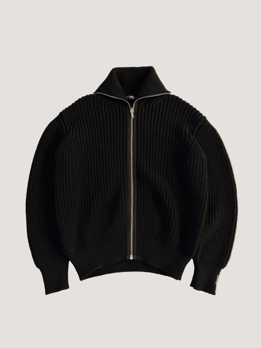 Raf Simons Zip Up Bulky Knit Turtleneck Cardigan