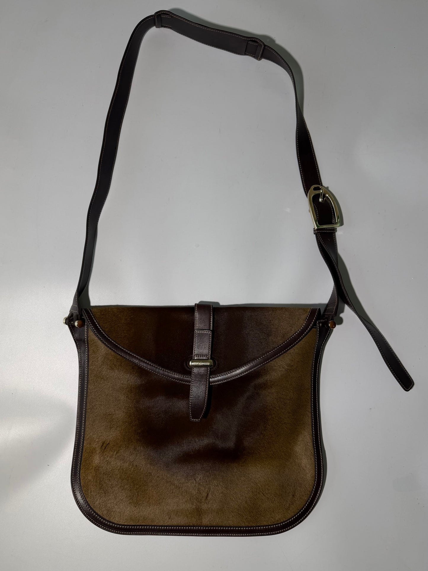 Vintage Gucci Brown Ponyhair Fold-in-Flap Messenger Bag