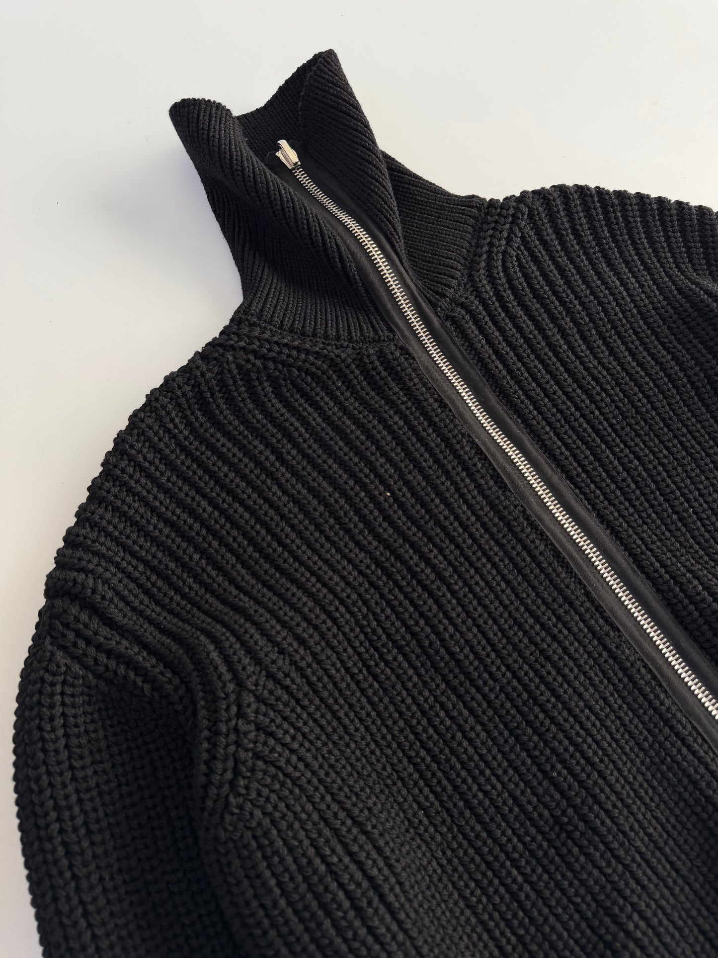 Raf Simons Zip Up Bulky Knit Turtleneck Cardigan