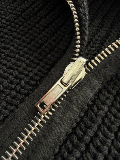 Raf Simons Zip Up Bulky Knit Turtleneck Cardigan