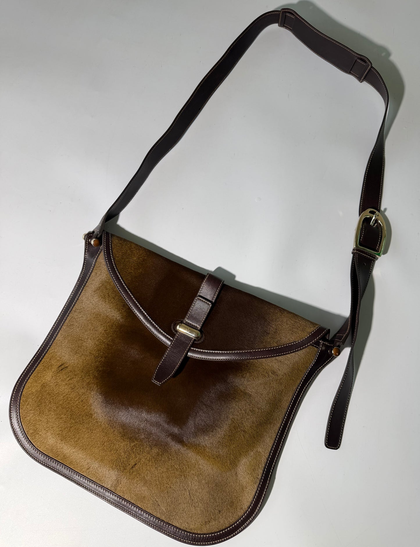 Vintage Gucci Brown Ponyhair Fold-in-Flap Messenger Bag