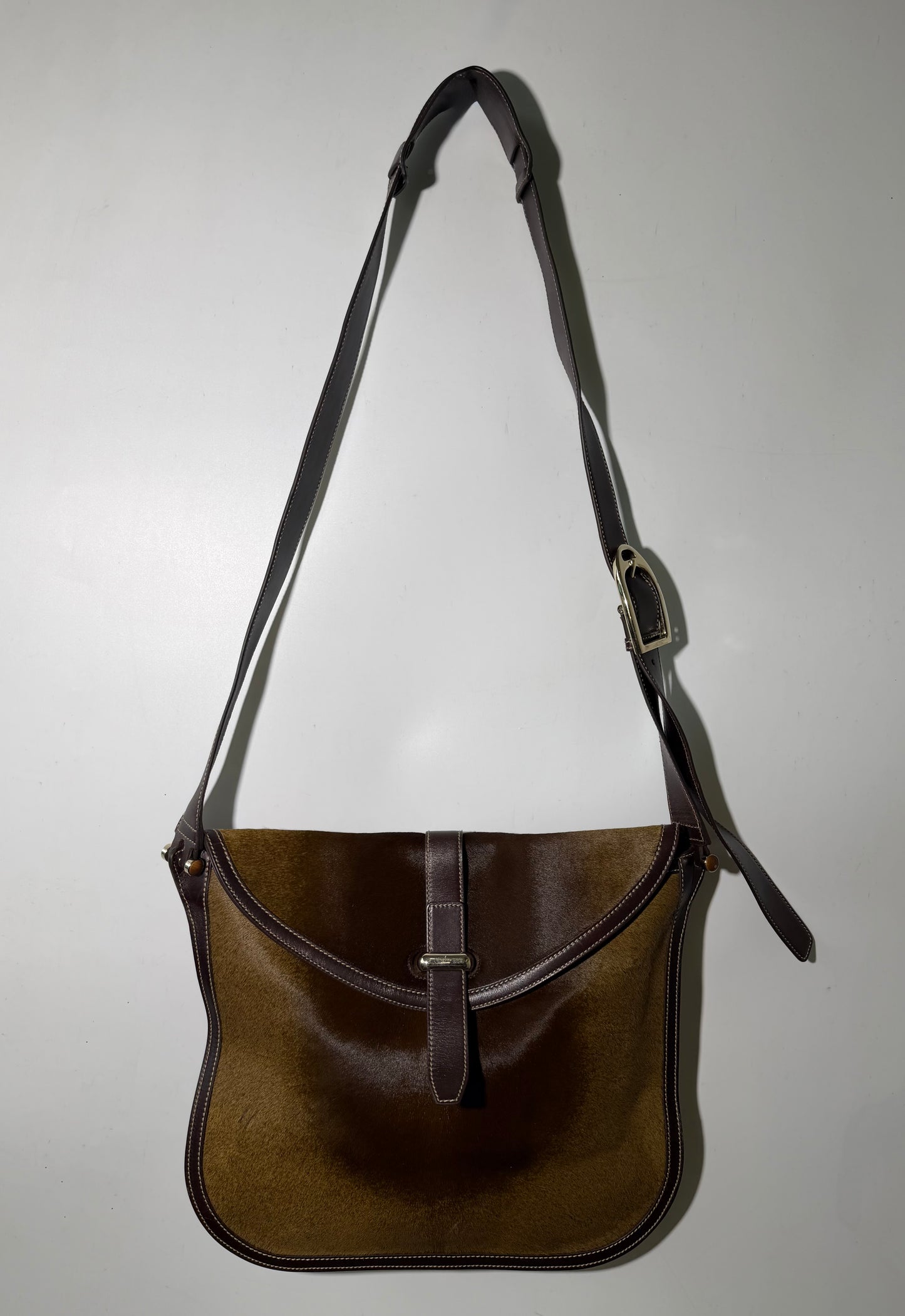 Vintage Gucci Brown Ponyhair Fold-in-Flap Messenger Bag