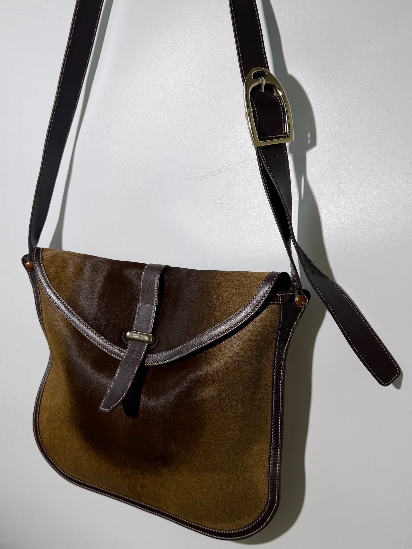 Vintage Gucci Brown Ponyhair Fold-in-Flap Messenger Bag