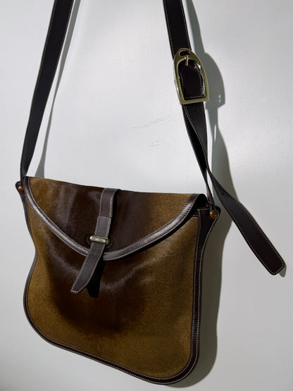 Vintage Gucci Brown Ponyhair Fold-in-Flap Messenger Bag