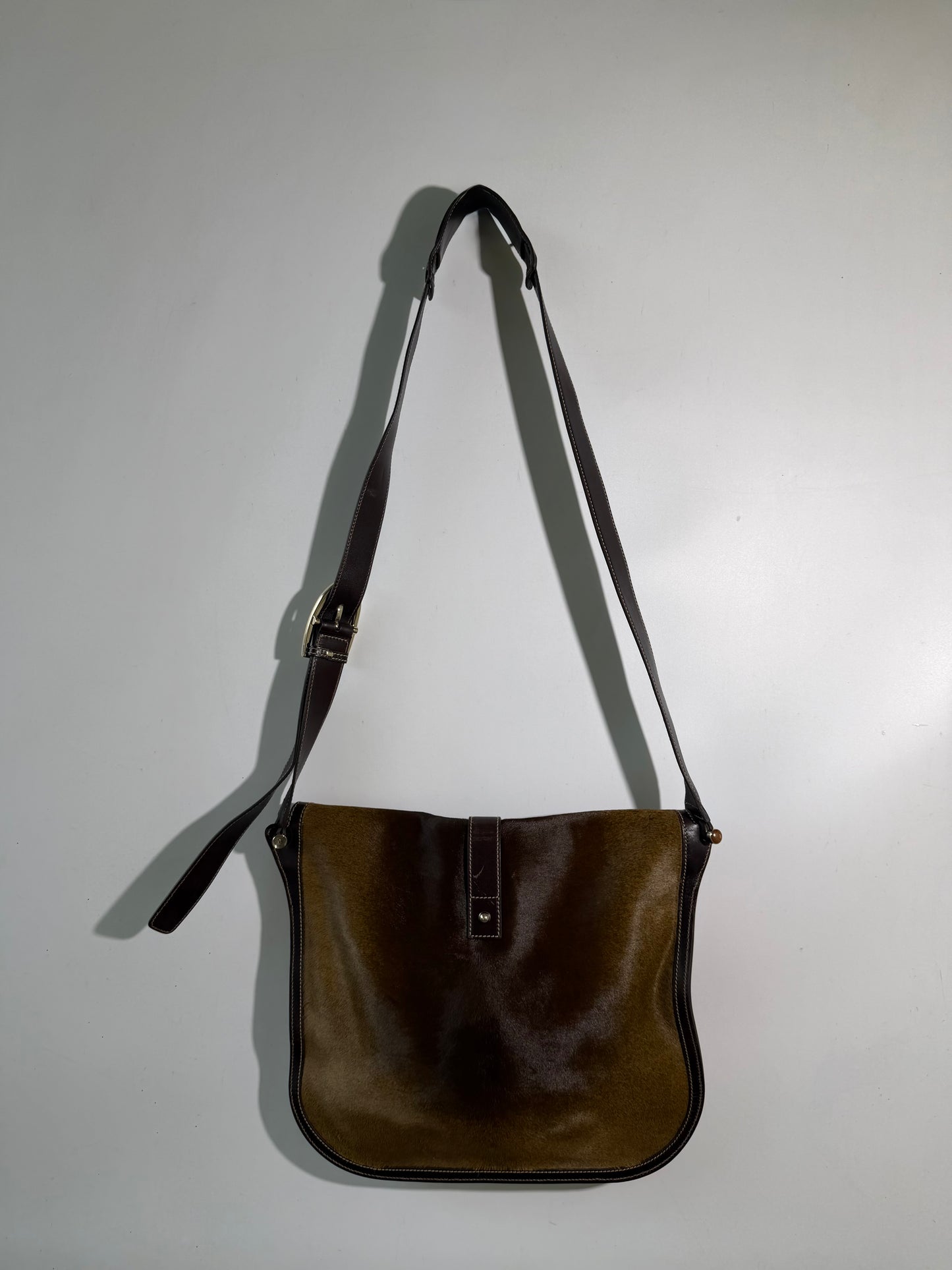 Vintage Gucci Brown Ponyhair Fold-in-Flap Messenger Bag
