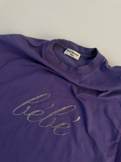 Balenciaga Rhinestone Bébé Worn-Out T-Shirt Purple