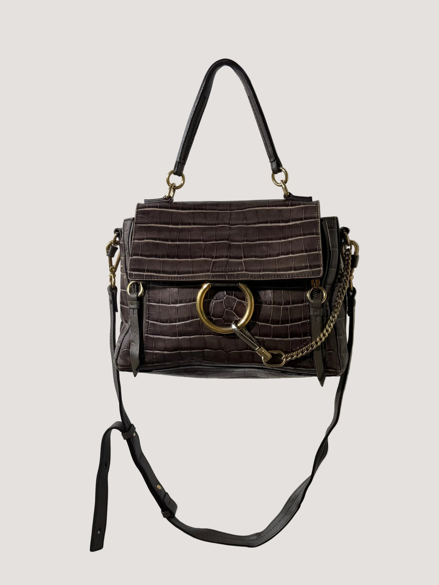 Chloe Dark Brown Crocodile Embossed Faye Day Medium Bag