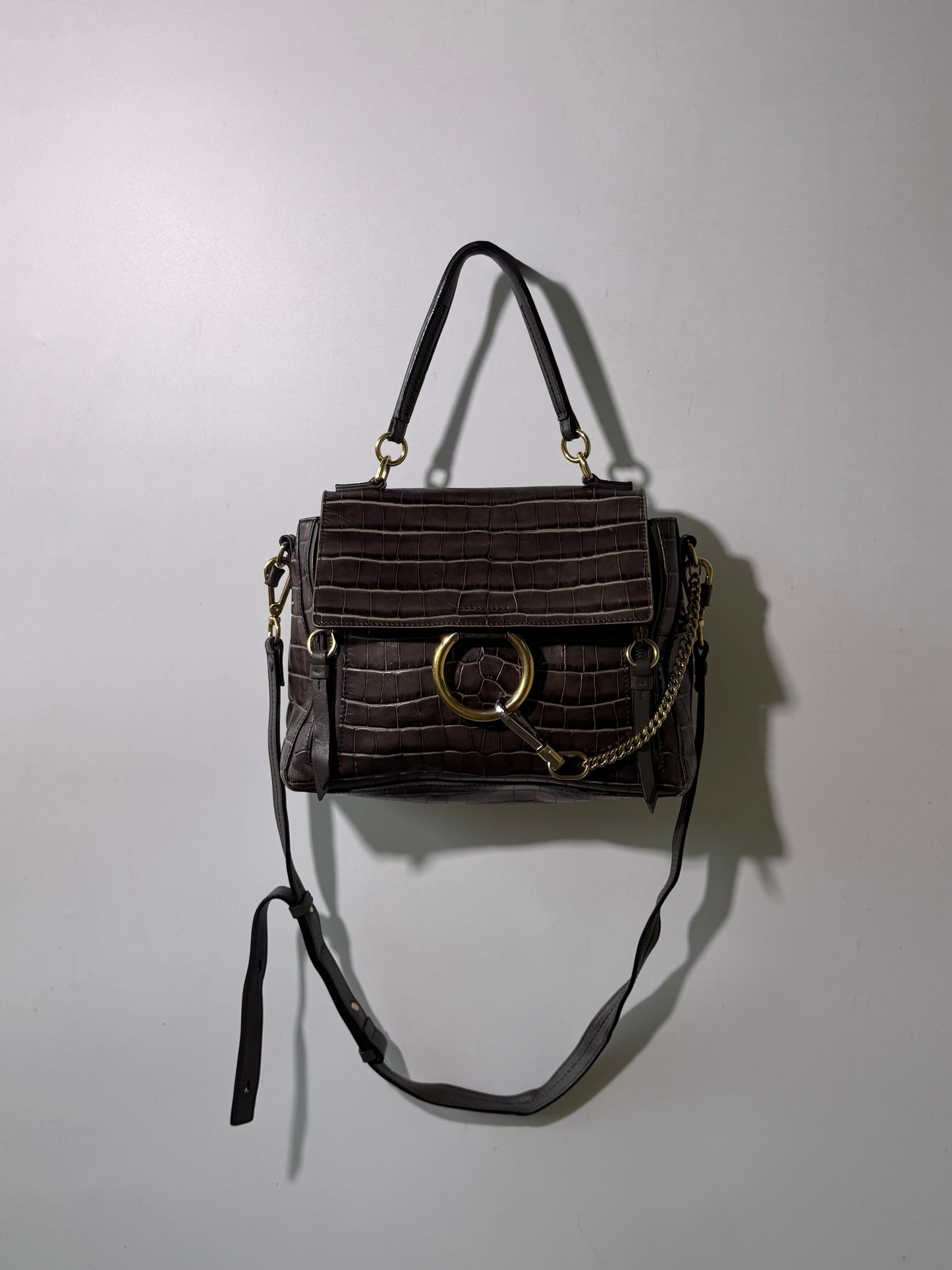 Chloe Dark Brown Crocodile Embossed Faye Day Medium Bag