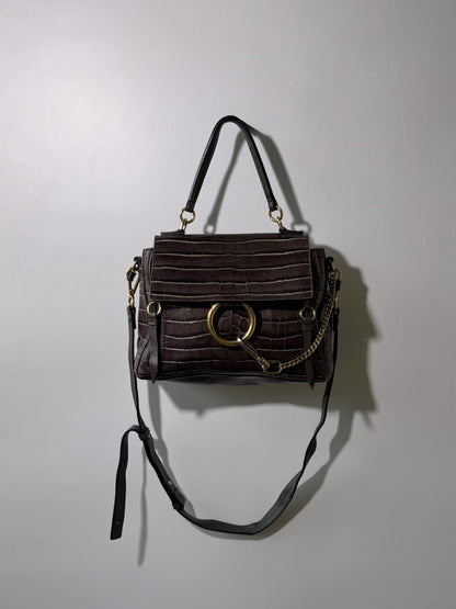 Chloe Dark Brown Crocodile Embossed Faye Day Medium Bag