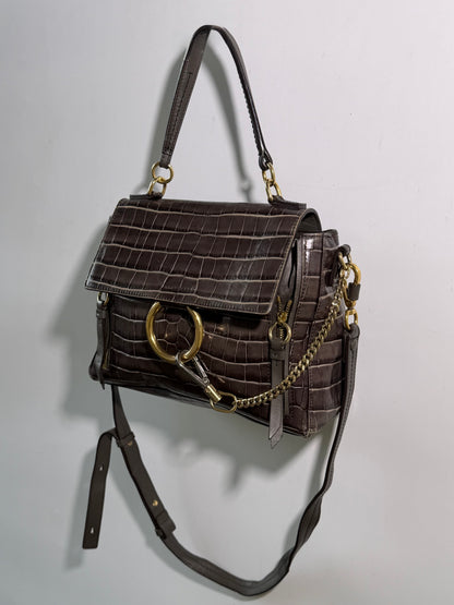 Chloe Dark Brown Crocodile Embossed Faye Day Medium Bag