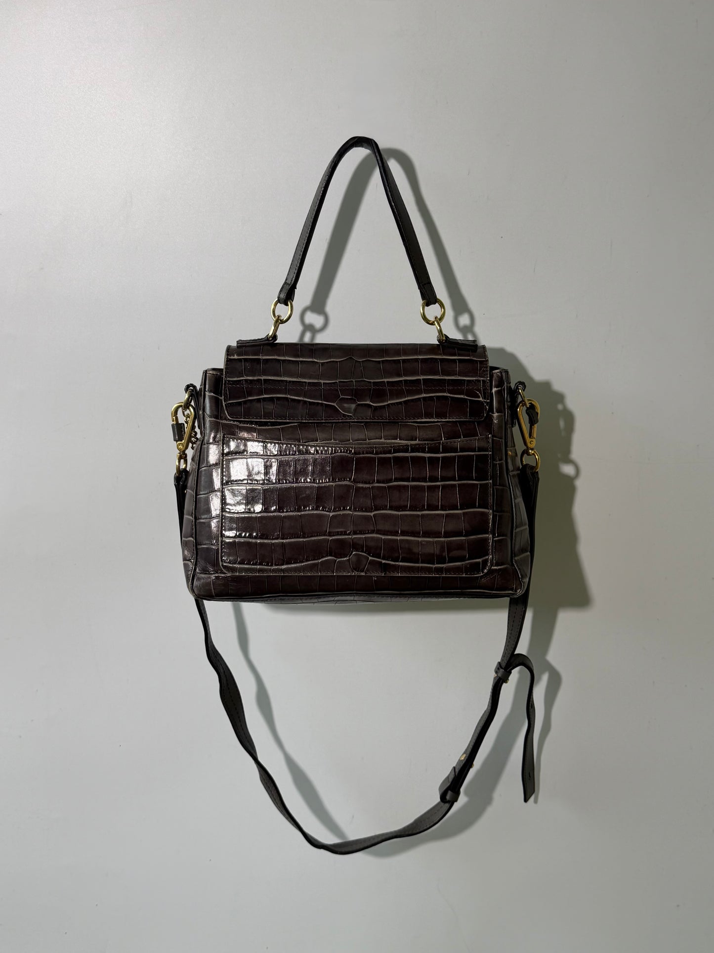 Chloe Dark Brown Crocodile Embossed Faye Day Medium Bag