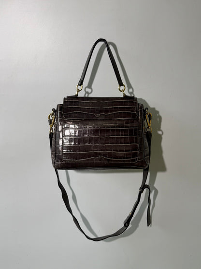 Chloe Dark Brown Crocodile Embossed Faye Day Medium Bag
