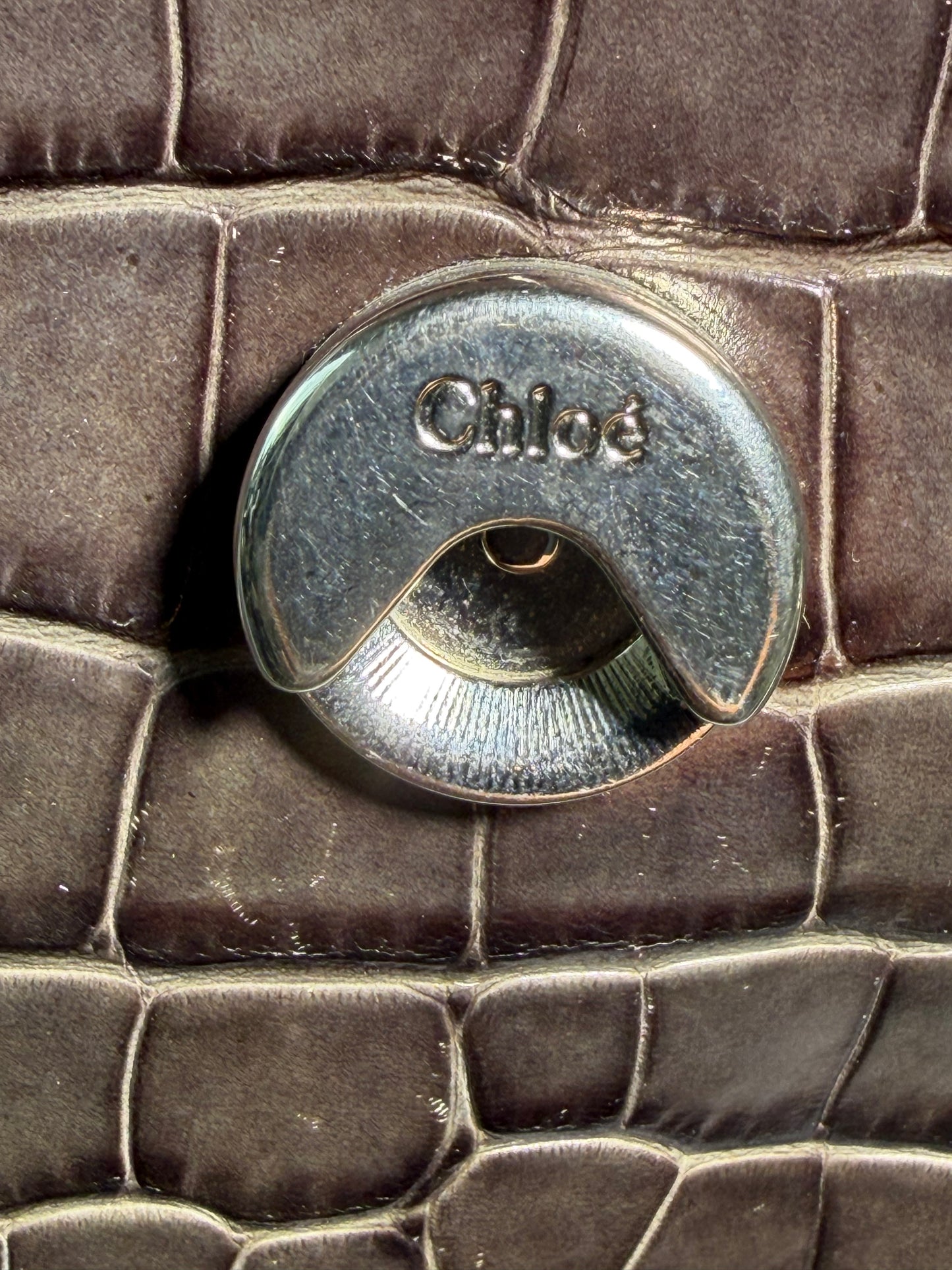 Chloe Dark Brown Crocodile Embossed Faye Day Medium Bag
