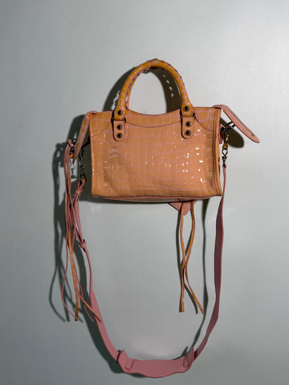 Balenciaga Pink Crocodile Embossed Mini City Bag