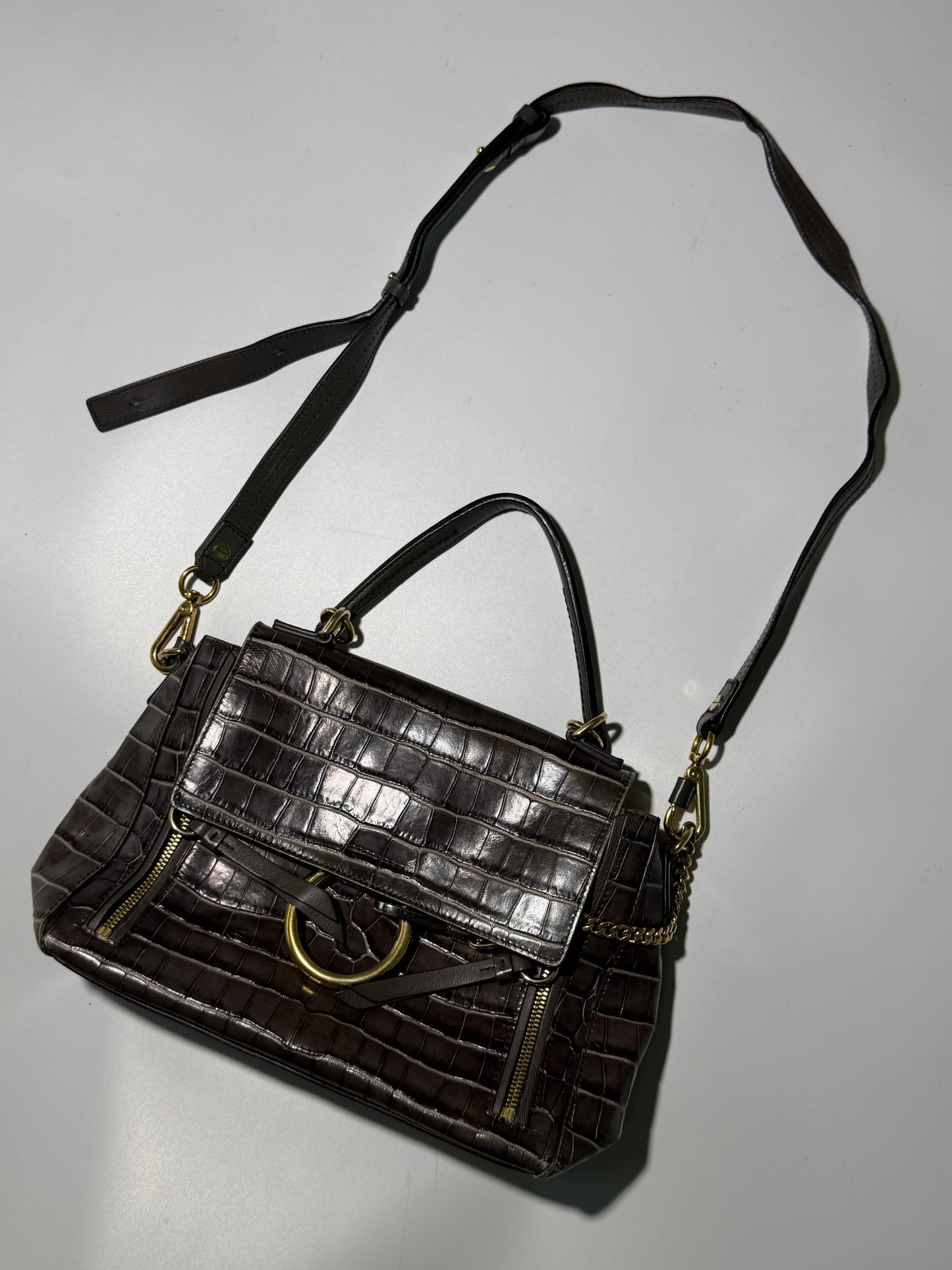 Chloe Dark Brown Crocodile Embossed Faye Day Medium Bag