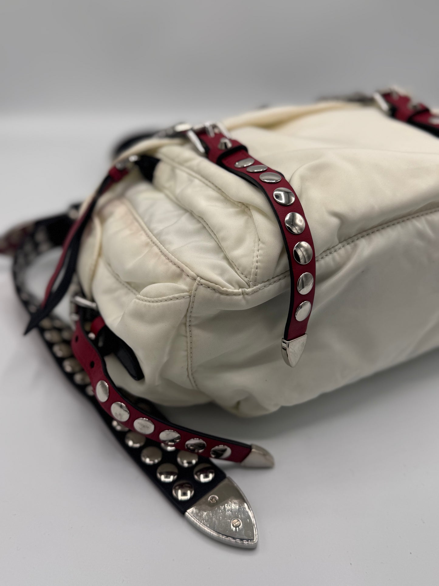 Prada 2018 New Vela Studded Messenger Bag