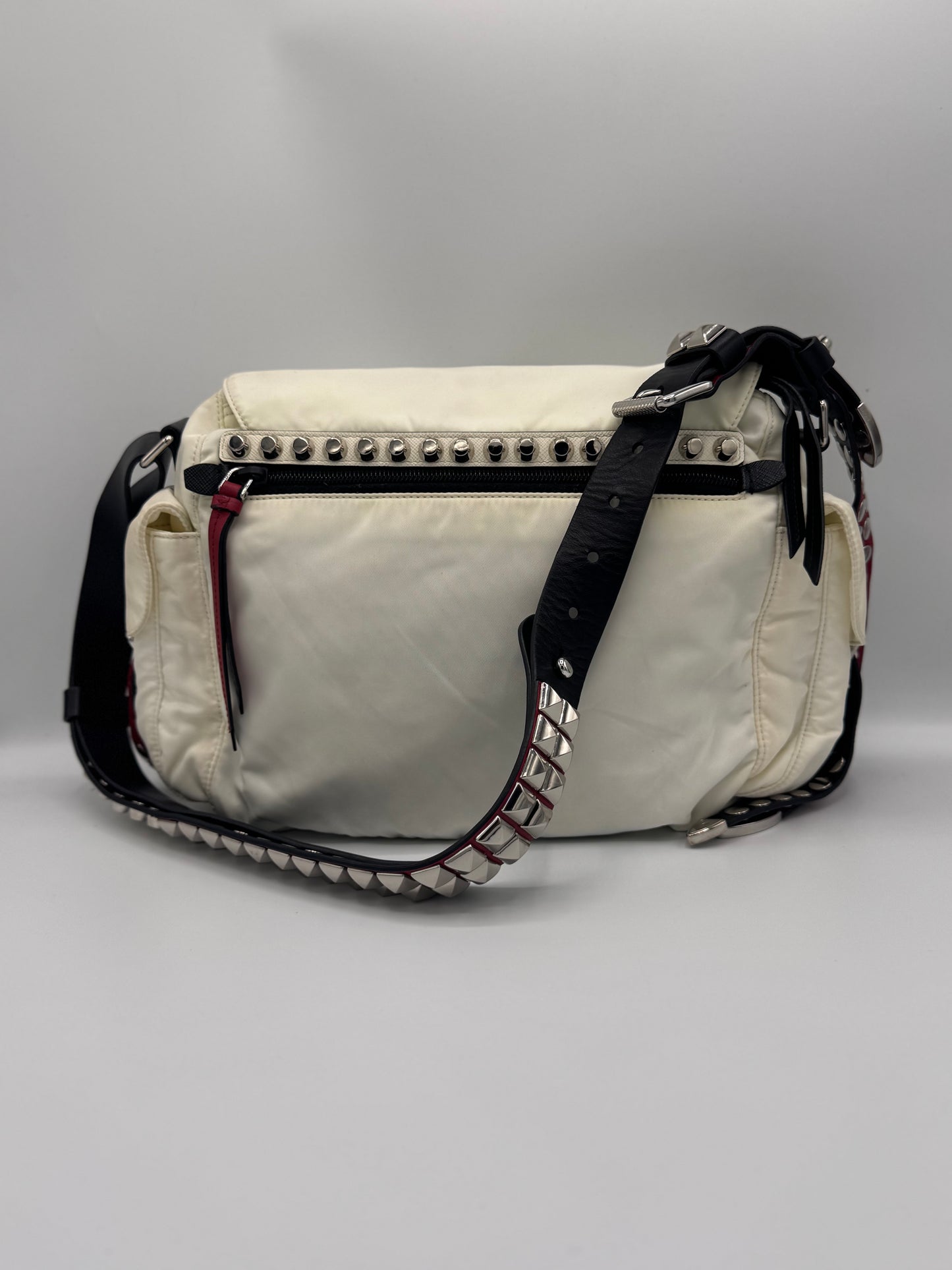 Prada 2018 New Vela Studded Messenger Bag