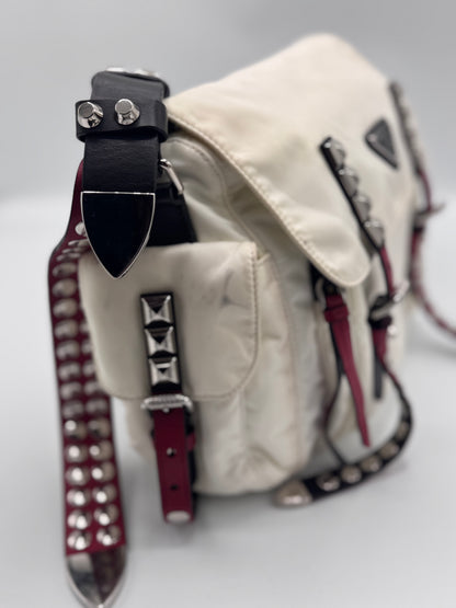 Prada 2018 New Vela Studded Messenger Bag