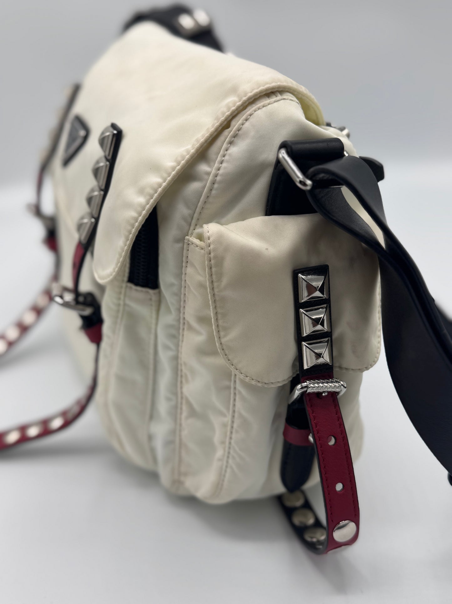 Prada 2018 New Vela Studded Messenger Bag