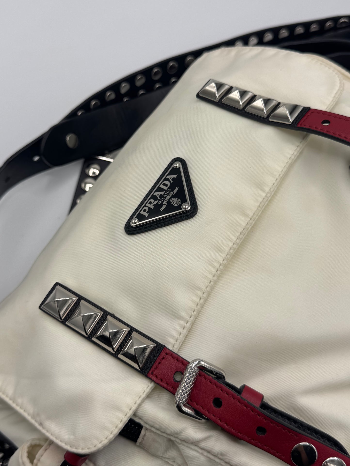 Prada 2018 New Vela Studded Messenger Bag