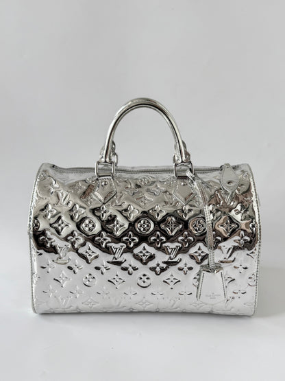 Louis Vuitton Limited Silver Monogram Miroir Speedy 30 Bag
