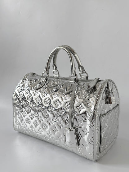 Louis Vuitton Limited Silver Monogram Miroir Speedy 30 Bag