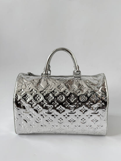 Louis Vuitton Limited Silver Monogram Miroir Speedy 30 Bag