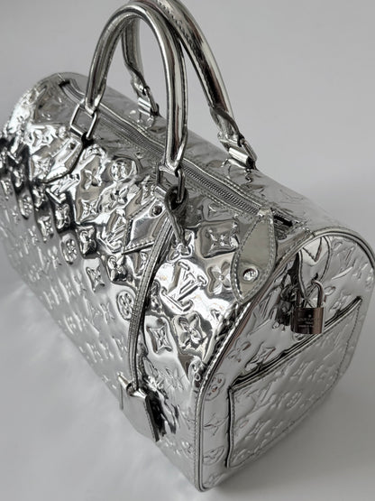 Louis Vuitton Limited Silver Monogram Miroir Speedy 30 Bag