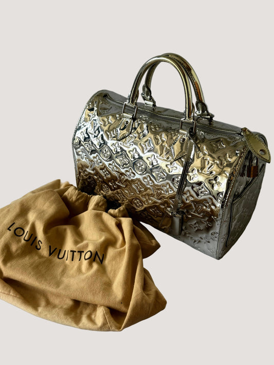 Louis Vuitton Limited Silver Monogram Miroir Speedy 30 Bag