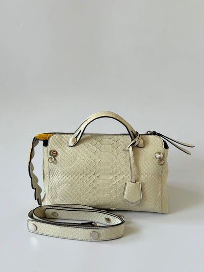 Fendi By The Way White Snakeskin Yellow Scalloped Satchel