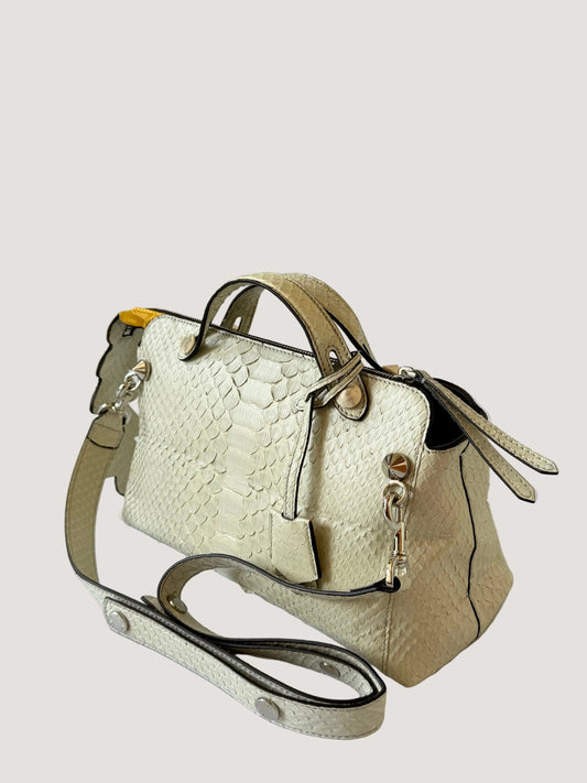 Fendi By The Way White Snakeskin Yellow Scalloped Satchel