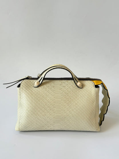 Fendi By The Way White Snakeskin Yellow Scalloped Satchel