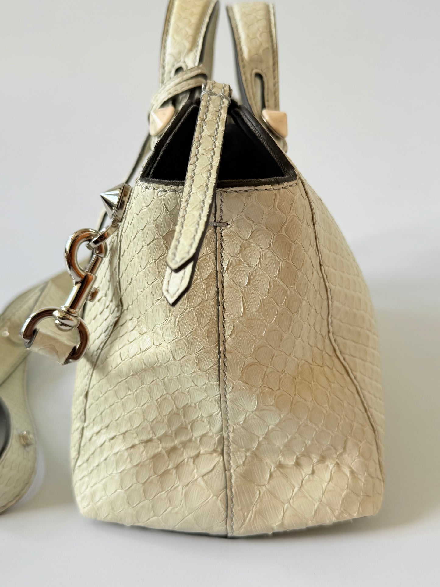 Fendi By The Way White Snakeskin Yellow Scalloped Satchel