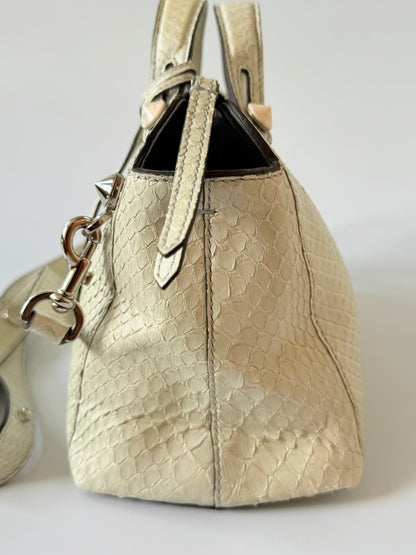 Fendi By The Way White Snakeskin Yellow Scalloped Satchel
