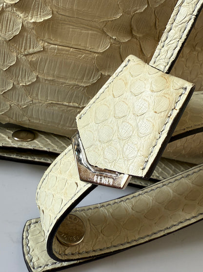 Fendi By The Way White Snakeskin Yellow Scalloped Satchel