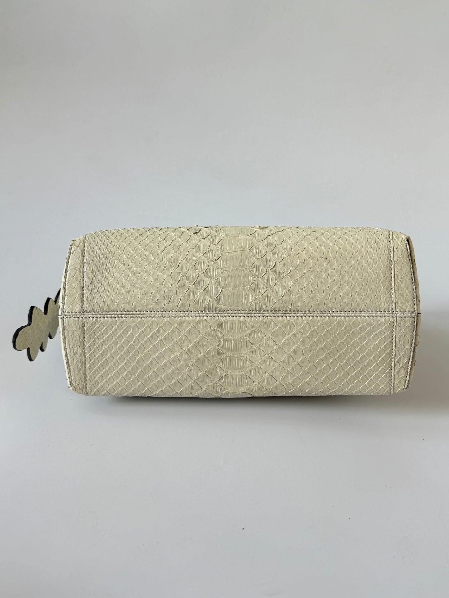Fendi By The Way White Snakeskin Yellow Scalloped Satchel