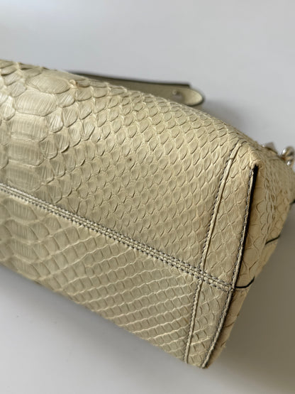 Fendi By The Way White Snakeskin Yellow Scalloped Satchel
